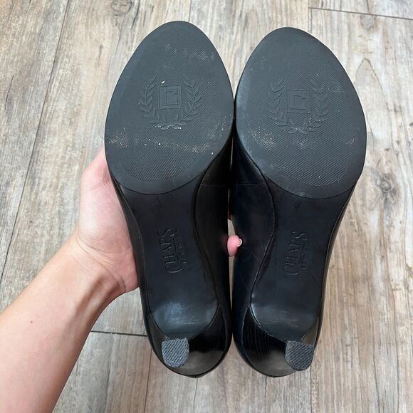 Chaps Vintage Heels Women's 9 Addney Genuine Leather Peep Toe Black 90s - Picture 6 of 10